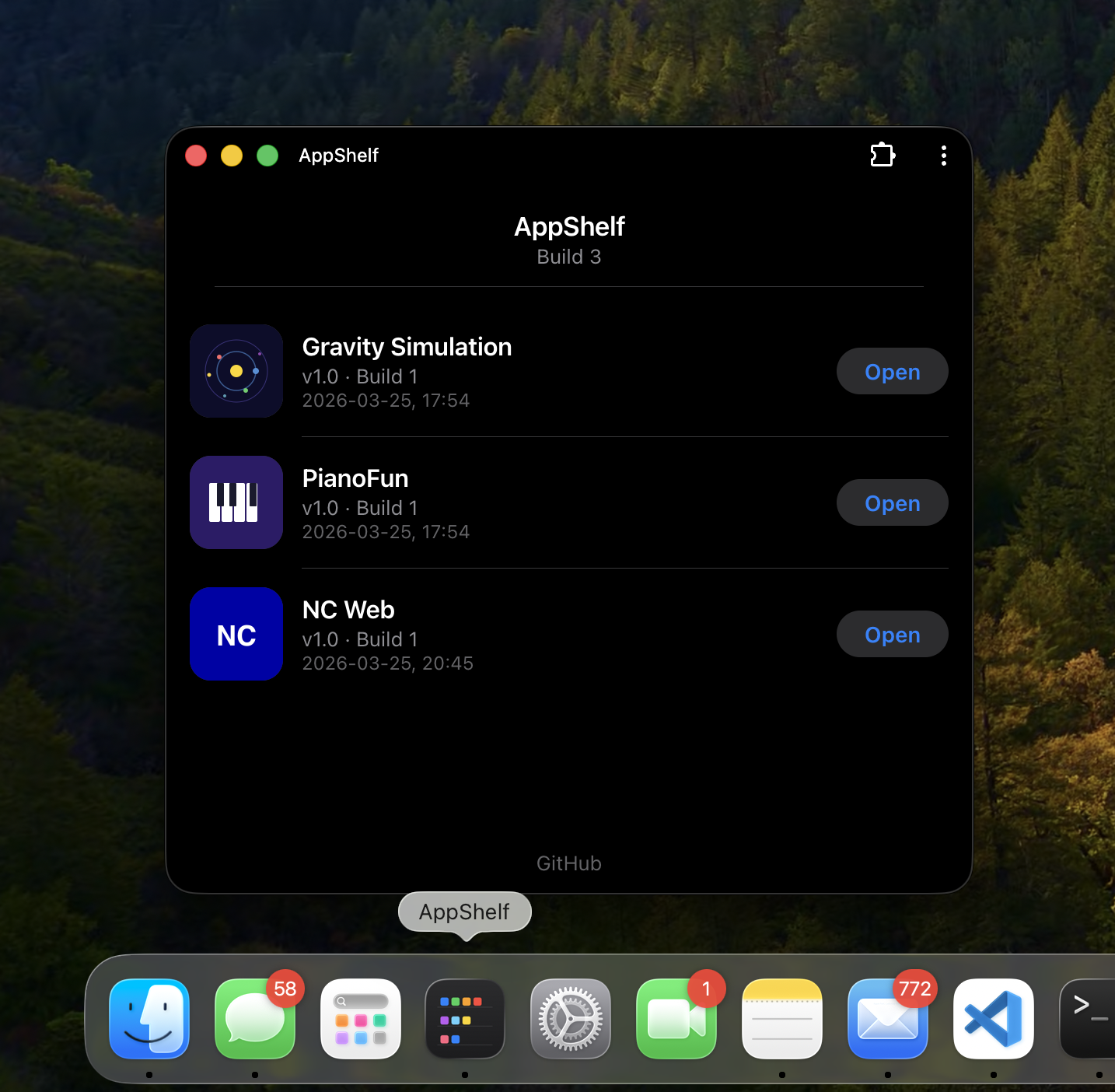 AppShelf installed as a macOS desktop app