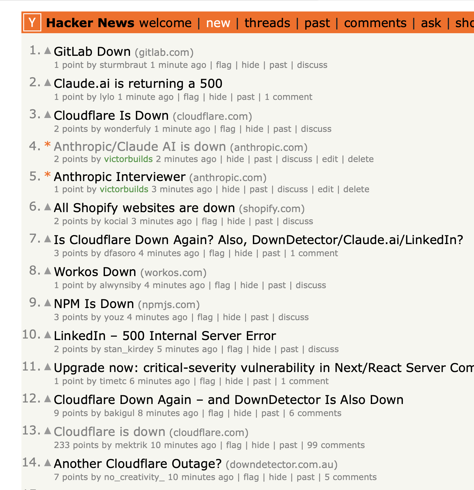 Hacker News Outage Dashboard
