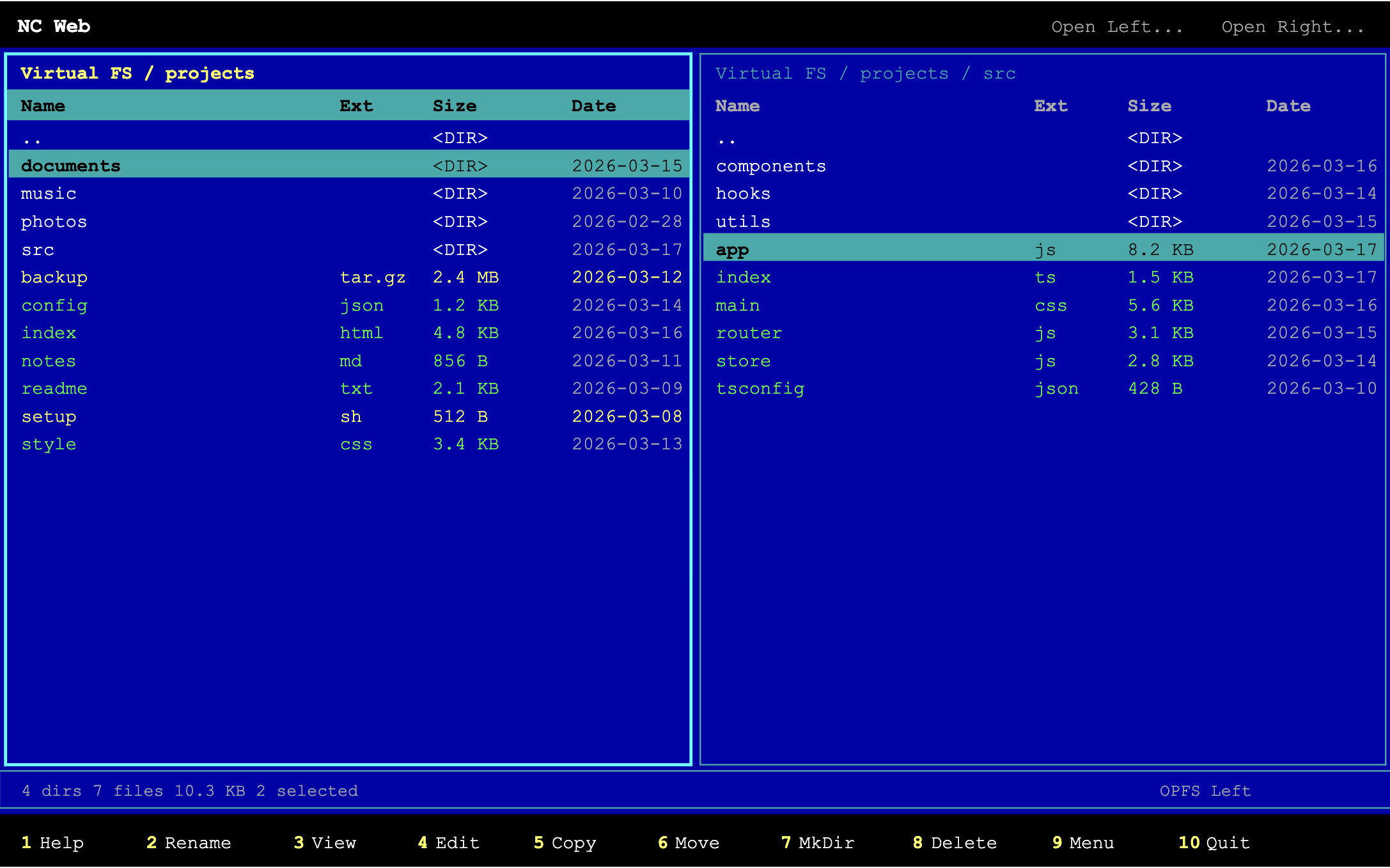 NC Web — dual-pane file manager in the browser